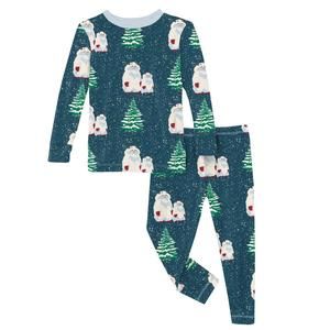NEW KICKEE kids' print long sleeve pajama set in peacock yeti